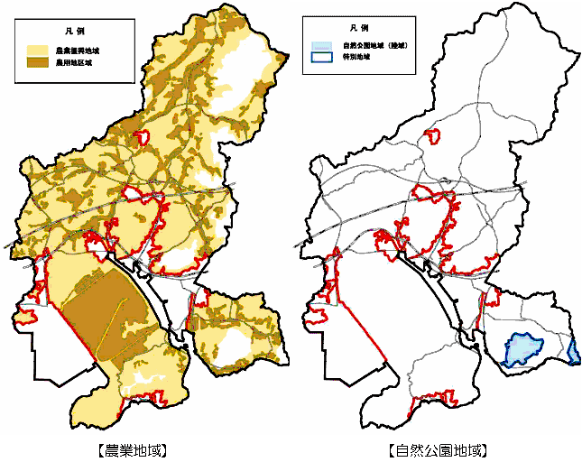 笠岡市の農業地域と自然公園地域