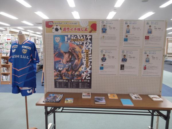 昨年の展示の様子（ユニフォームと写真、紹介文）