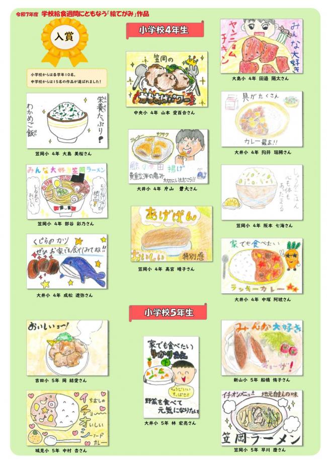 絵手紙　入賞　小学校4年生から6年生　1枚目