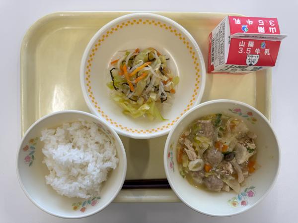 ごはん 牛乳 ちゃんこ鍋 塩昆布あえ