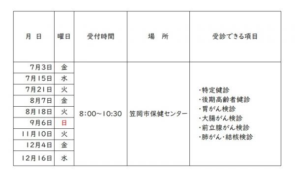 保健センター健診日程