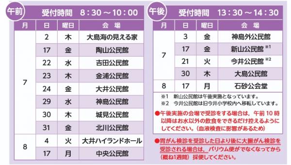 地区会場　日程表